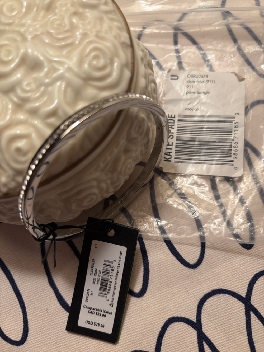 kate spade Silver Tone Pave Accent Bangle Bracelet